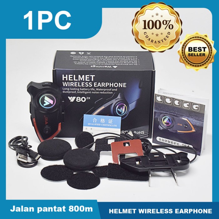 Terlaris- Merodith Y80 2X Headset Bluetooth Interkom Helm Qualcomm Chip 5.0 Radio Fm Interkom Dua