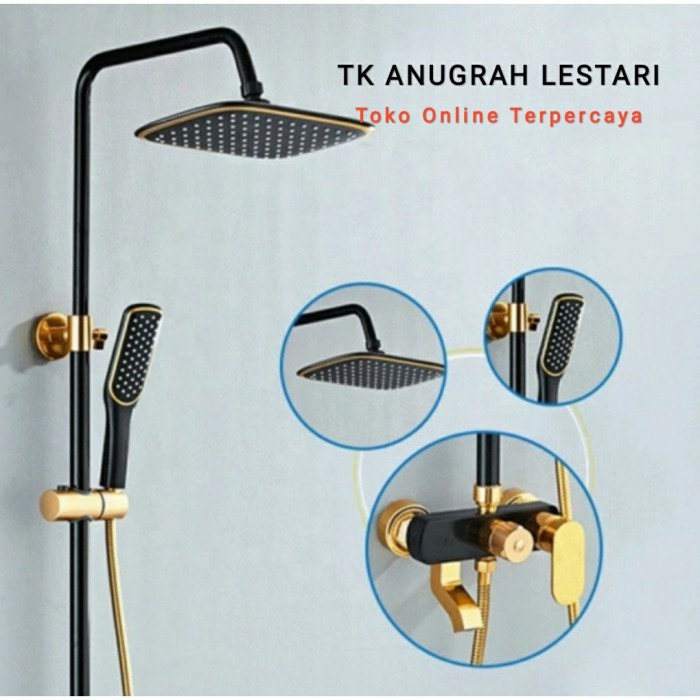 Paloma - Shower Tiang Set Kran Shower Column Panas Dingin Black Gold