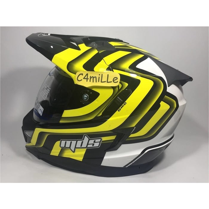 Helm Mds Super Pro #1 White Black Yellow Double Visor Full Face Cross