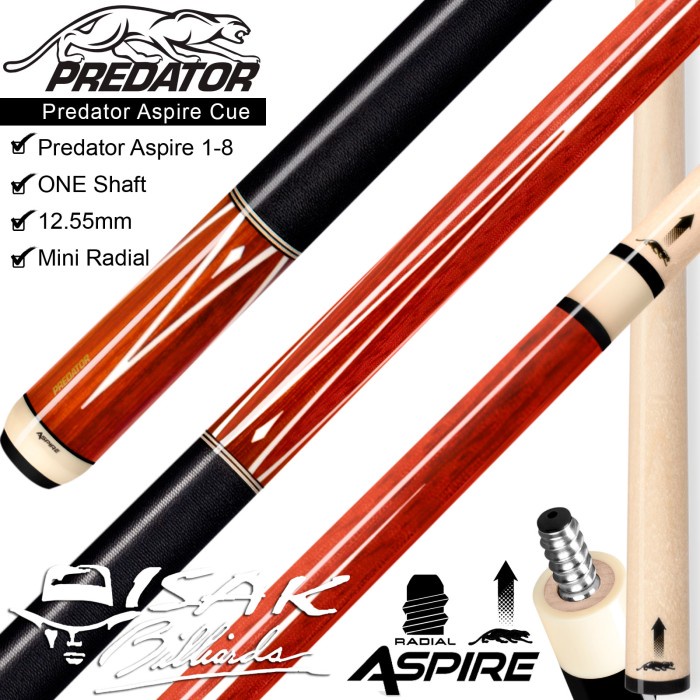 Predator Aspire 1-8 Pool Cue low Deflection Radial Stick Billiard