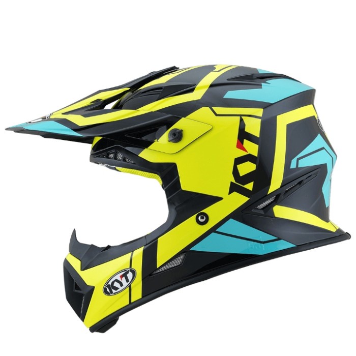 Helm Cross Kyt Jumpshot #3 - Black Yellow Fluo / Aqua Blue