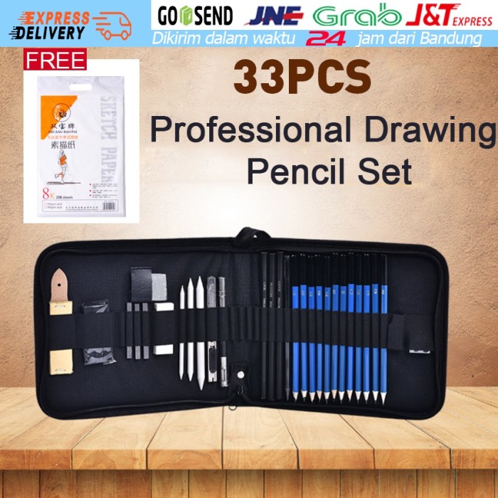 

KOMPLIT TERLARIS 33 Pcs / set Sketsa Pensil Set Arang Extender Penghapus Cutter Menggambar Baju Art