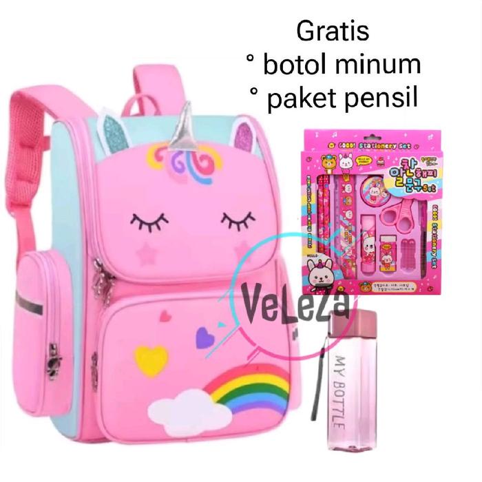 

GRATIS ONGKIR Tas ransel backpack anak perempuan unicorn gratis botol minum paket pensil tas sekolah