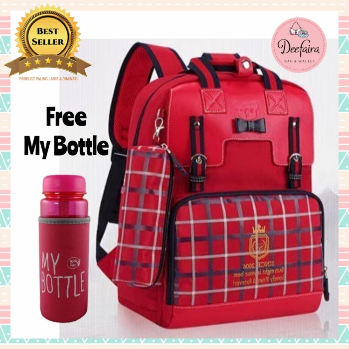 

FREE ONGKIR Tas Sekolah Anak Perempuan Tas Wanita Set My Bottle plus Tempat Pensil - Merah