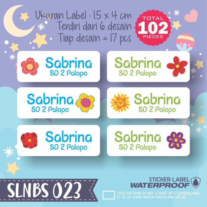 

SPECIAL stiker label nama anak pensil buku tas sepatu sekolah SLNBS-023