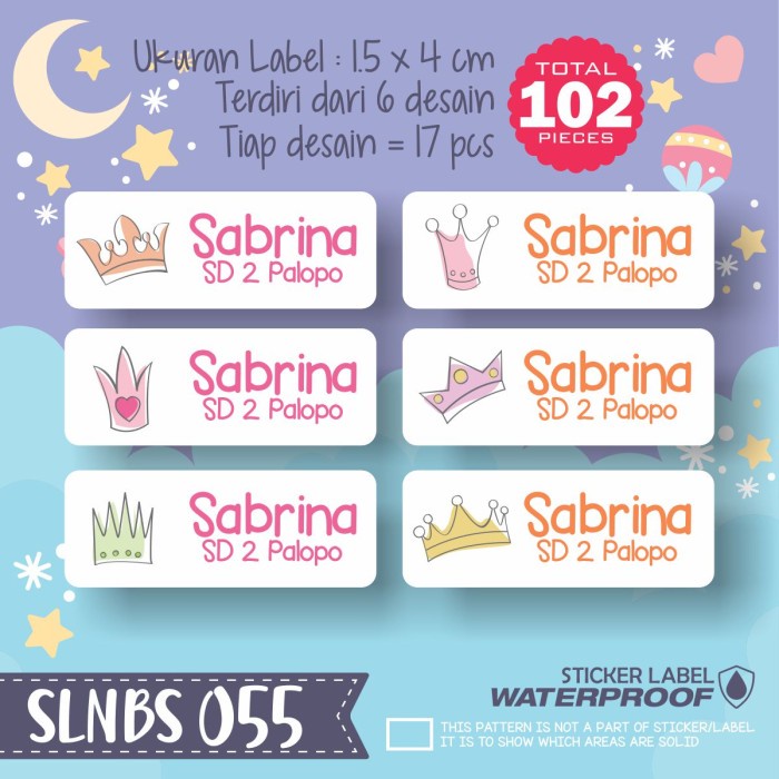 

MURAH stiker label nama anak pensil buku tas sepatu sekolah SLNBS-055