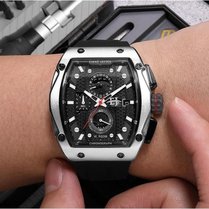 Tebaru DISKON Buy 1 Get 1 jam tangan  Evans Jayden Jam Tangan Pria 9556 Rubber Silicon Kaca