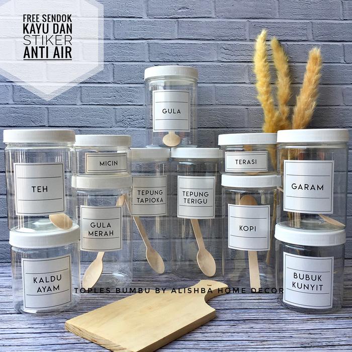 TOPLES BUMBU DAPUR TUTUP PUTIH (PLASTIK) 11 PCS PAKETAN MODEL MINIMALIS Kitchenware Kayu