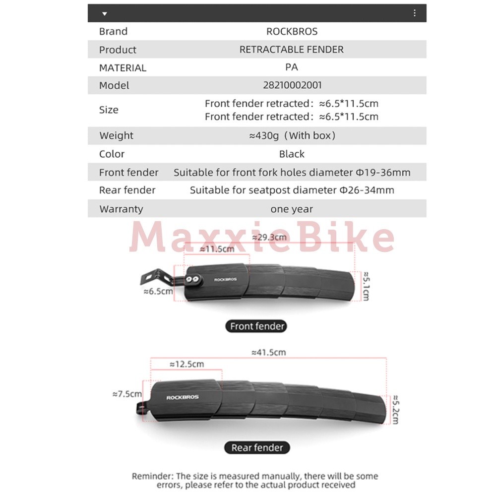 Promo  Rockbros Fk810 Spakbor Sepeda Mtb Depan Belakang Retractable Bicycle Fender Mudguards
