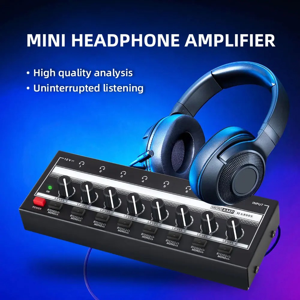 Micro Audio Amplifier Headphone Splitter 8 Channel Stereo Mono Control