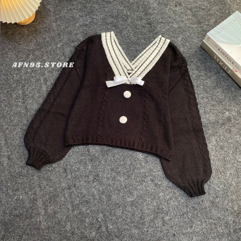 TERBARU SWEATER RAJUT VINTAGE PITA KERAH V VARIASI KANCING TEBAL