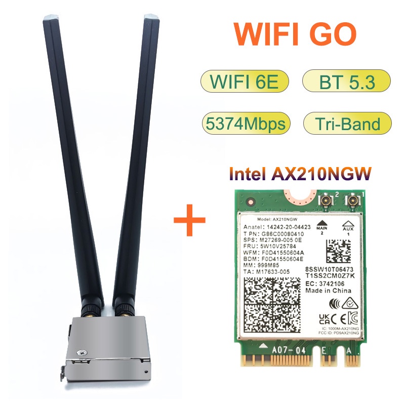 MCC WiFi 6E AX210 Network Card 5374Mbps BT5.3 WiFi Go Wireless Adapter For Asus H610M-A B660M B550 Z