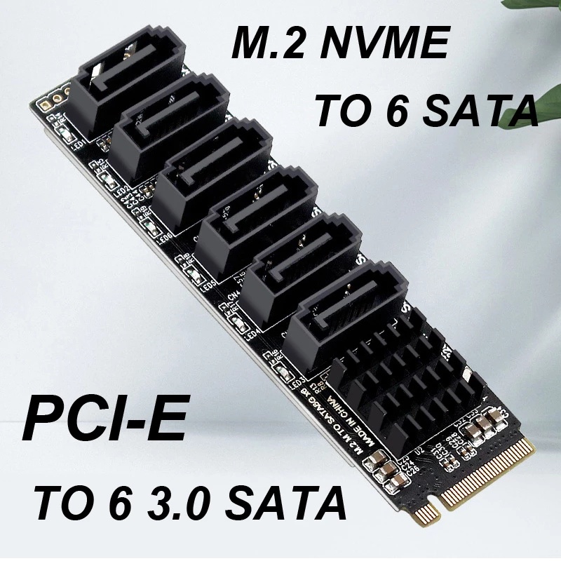 MCC NVME to SATA Expansion Card M.2 to SATA Adapter M2 Connector Internal SSD SATA 3 Port Multiplier