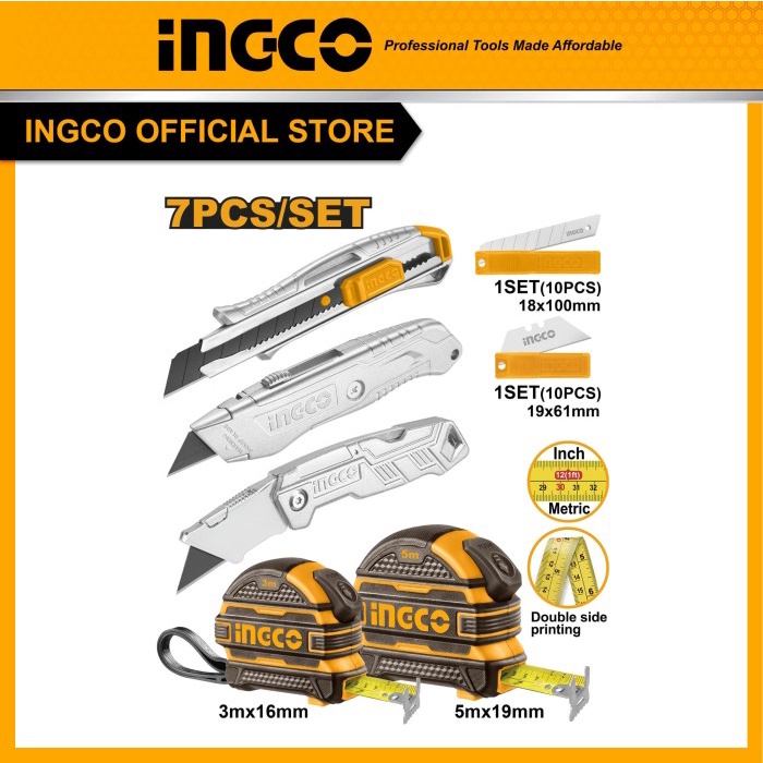 

Paket Combo Measuring Tape Meteran dan Cutter Knife Set INGCO HMK23036