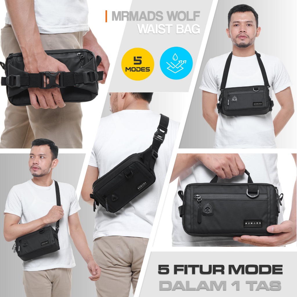 BESTPROMO Mr Mads - Wolf Waist Bag - Tas Selempang Pria Tas Pinggang Clucth Bag Shoulder Bag Sling