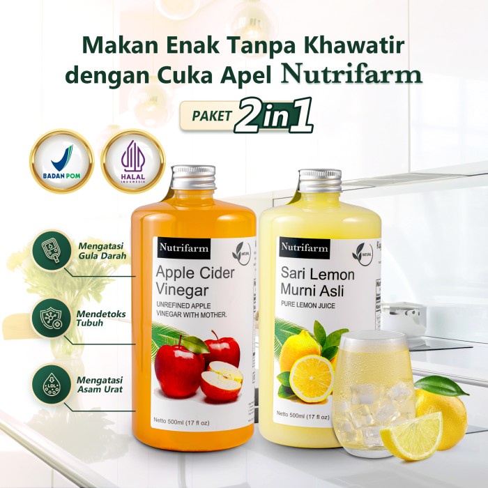 NUTRIFARM PAKET 2IN1 CUKA APEL SARI LEMON ORIGINAL