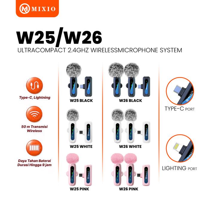 Mixio W25 W26 Wireless Microphone Mic Wireless Clip On Microphone Mikrofon Lavalier Hp Plug & Play