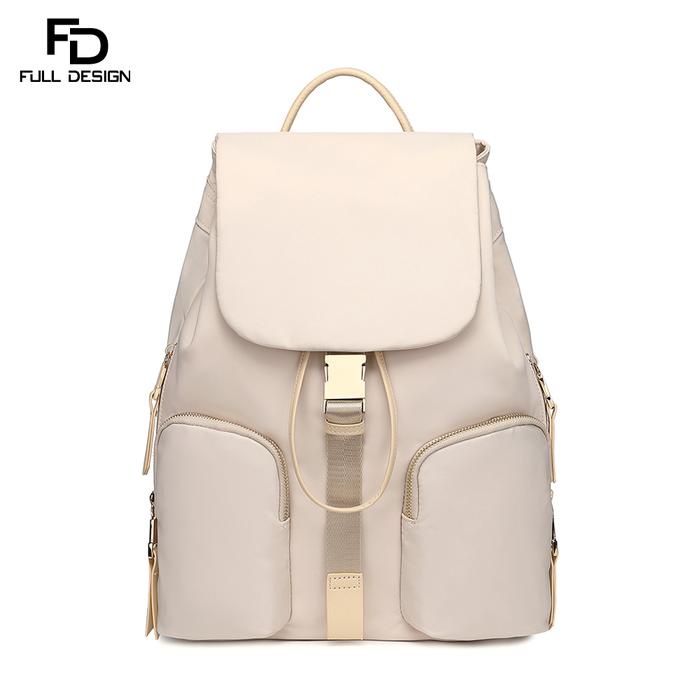 FULL DESIGN Faye Tas Ransel Tas Sekolah Wanita Nylon Tali Serut 14" Backpack Hitam