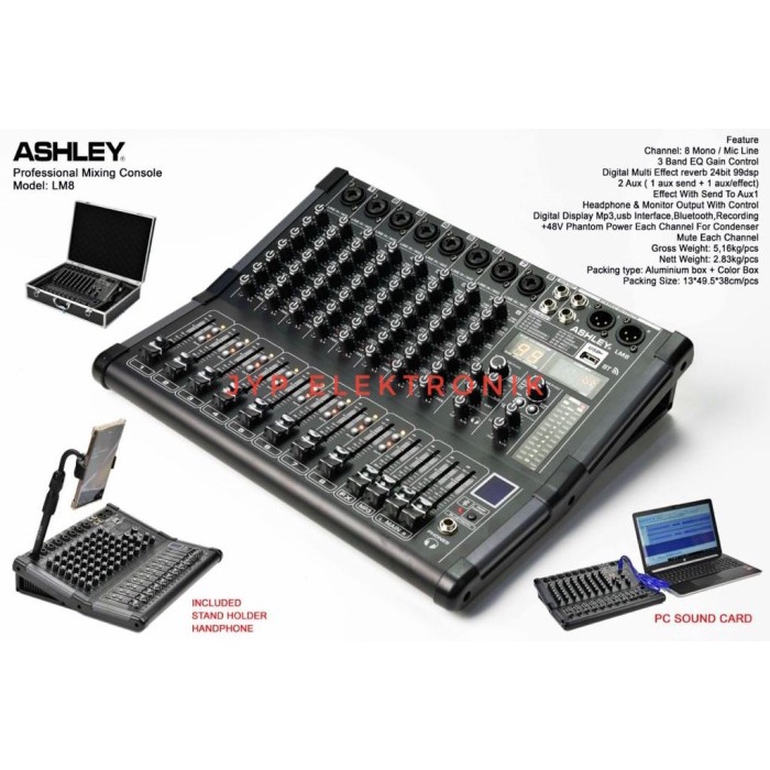 MIXER AUDIO ASHLEY LM 8 / LM8 8CHANNEL ORIGINAL FREE KOPER