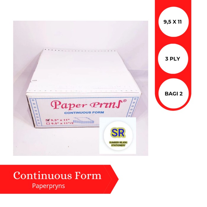 

Terbaru! Paperpryns Continuous Form ( 9,5 X 11 ) 3 Ply ( Bagi 2 )