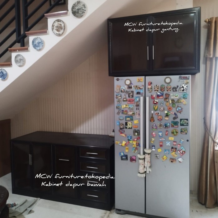 terbaru  custom lemari dapur bawah full unit/meja island full aluminium coklat/lemari dapur