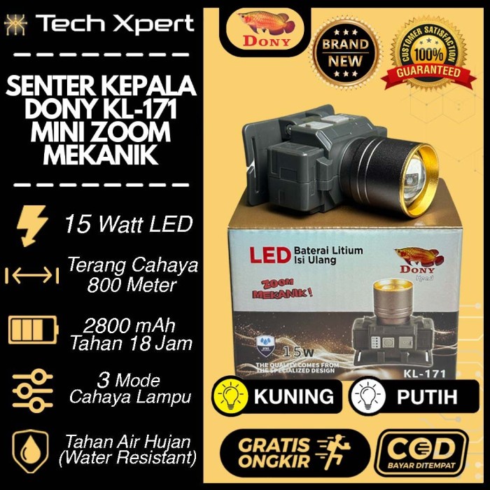 TERBARU SENTER KEPALA LED DONY 15 WATT KL-171 "MINI ZOOM MEKANIK" ORI HOT SALE