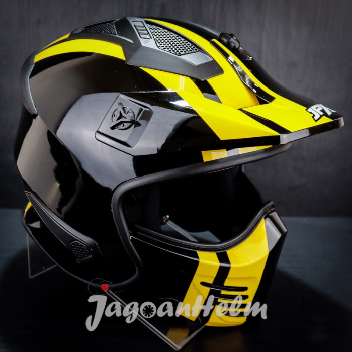 JPX HELM MX726R MX04 SUPER BLACK YELLOW MX 726R CROSSOVER MX 04