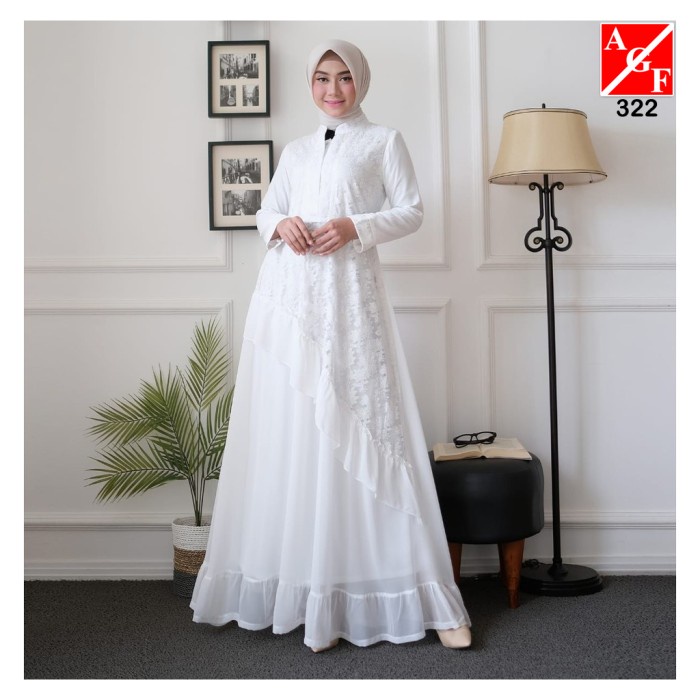 Agnes Baju Gamis Wanita Gamis Brukat Gamis Putih Baju Muslim 322