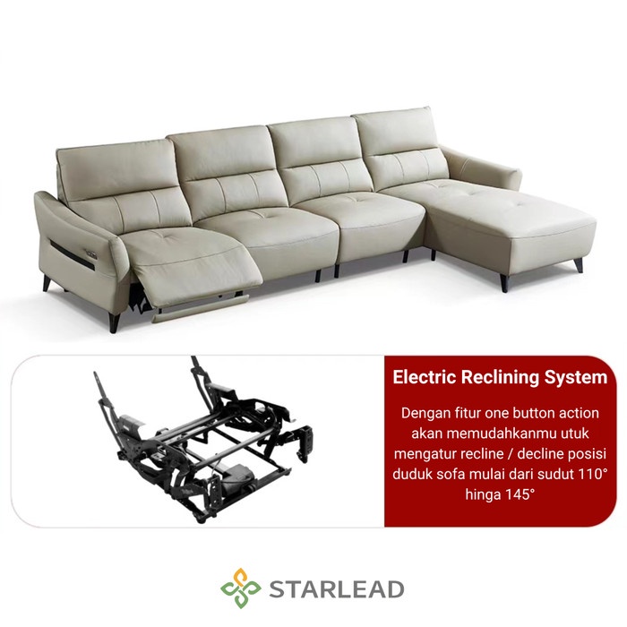 SLEAD Recliner Opulent-Hide Sofa Sofa Kulit Asli Genuine Leather 4 Seater Sofa Electric Recliner