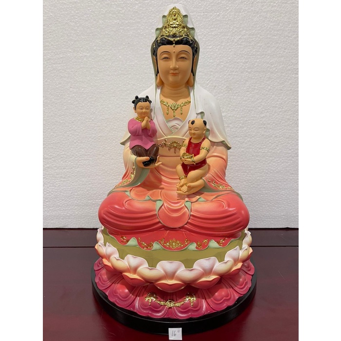 Patung Dewi Kwan Im Gendong Anak 16In Bahan Resin