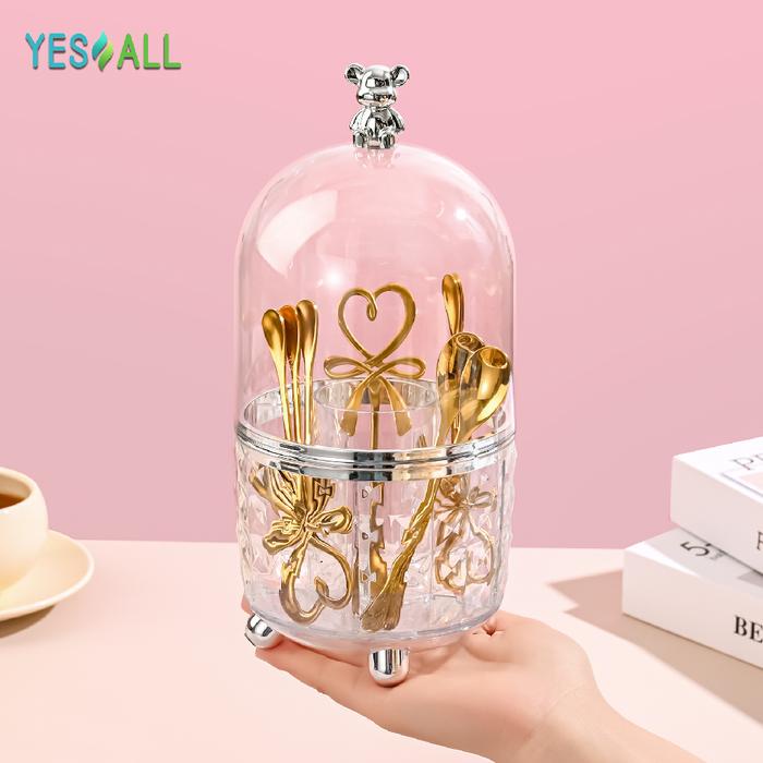 [dellacell] - YESALL Rak Makeup Kosmetik Crystal Transparan Aesthetic - Rak Kosmetik Putar 360