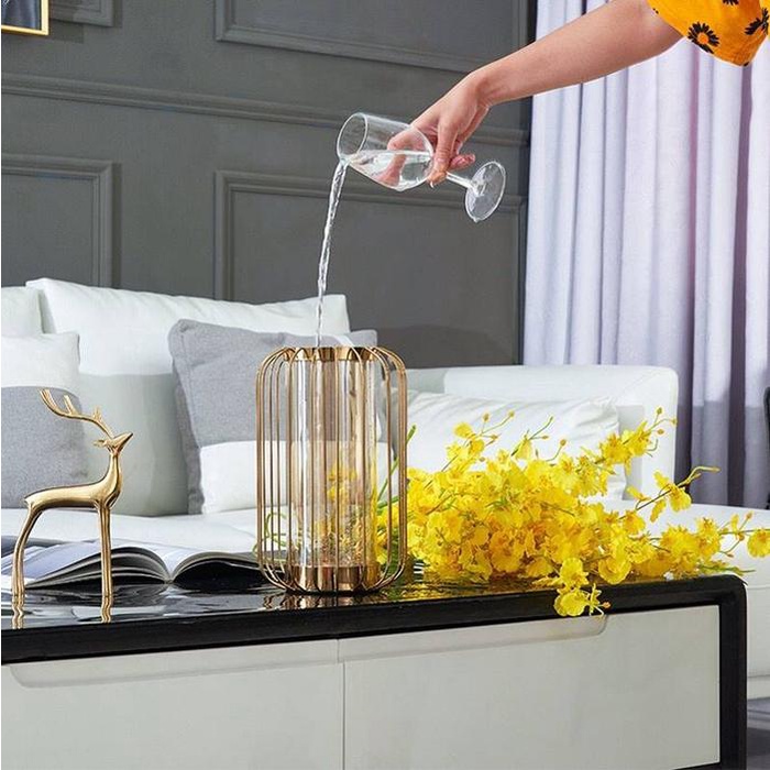 Gold Tube Vase / Vas Bunga Meja Simple Mewah Vase Vas Bunga Gold Kaca Stainless Dekorasi Mewah