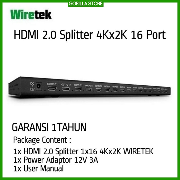 TERLARIS Wiretek HDMI SPLITTER 16 Port 4Kx2K