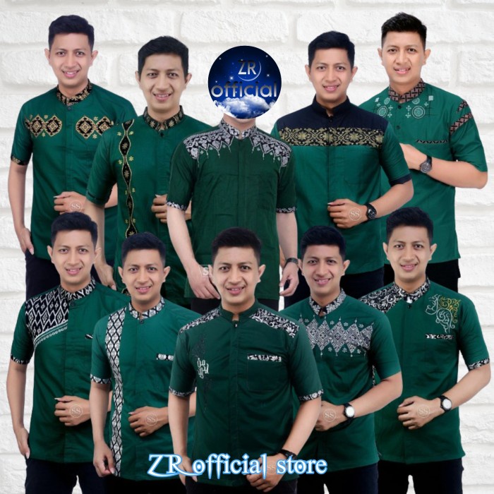 FREE ONGKIR Baju Koko Pria Modern Bahan Halus Warna Hijau Botol Lengan Pendek