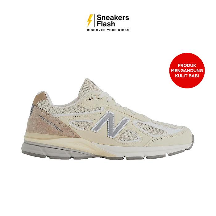 NEW BALANCE 990 V4 Made In Usa Limestone Sepatu Sneakers Pria - U990TE4 - Size 42.5