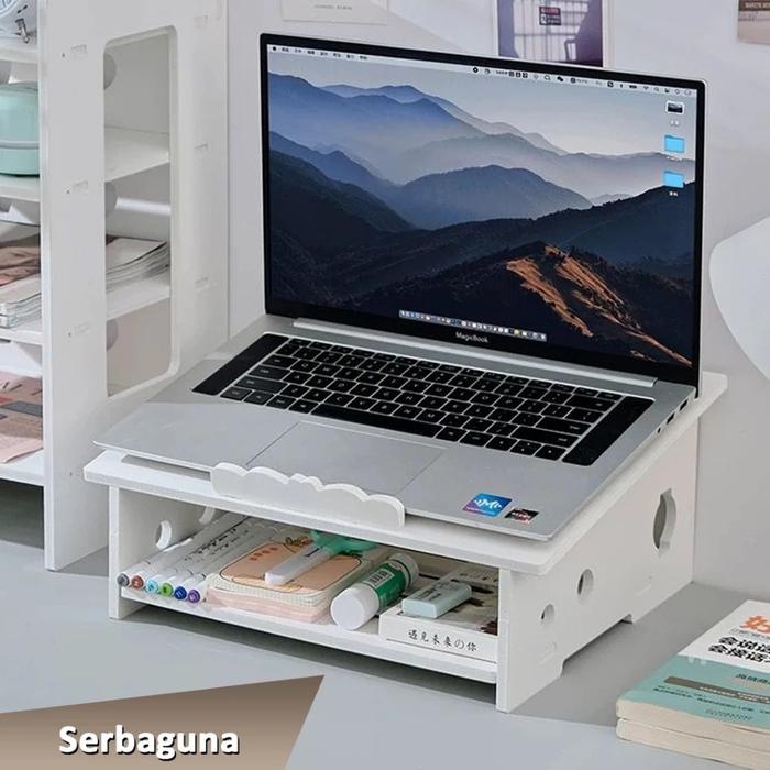 

DHWE Tatakan Laptop Estetik Dengan Rak Organizer Multifungsi Untuk Kabel Dan Alat Tulis