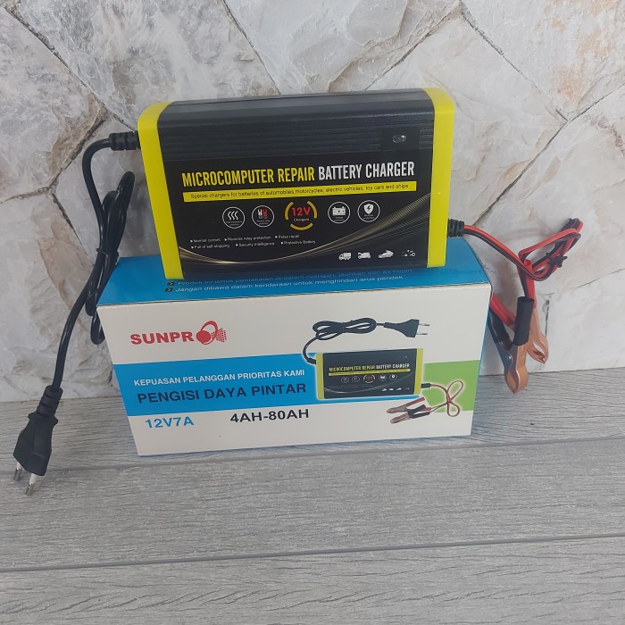 Ready Cas Aki 7A Battery Charger 7A 12v Pengisi Daya Pintar Sunpro 12v7A