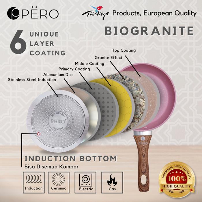 Pero Grill Pan 28cm with Lid Biogranite Nonstick / Wajan Grill Penggorengan Serbaguna Anti Lengket