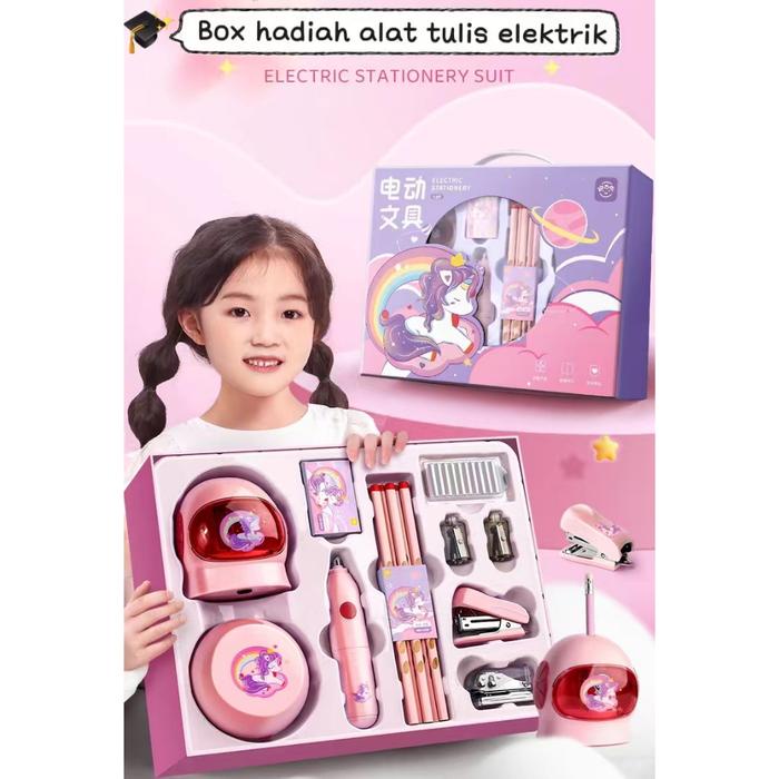 

Electric stationery set pensil elektrik Children's stationery set 11 In 1 Pensil penghapus rautan