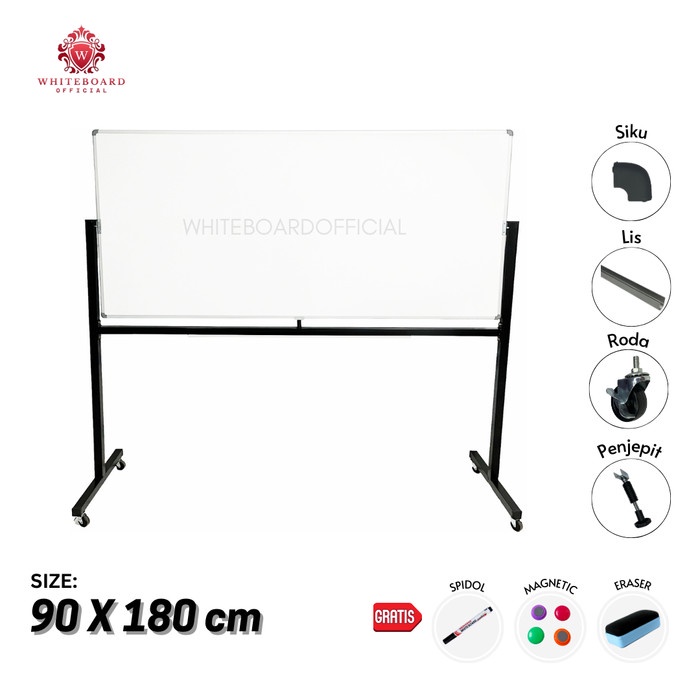 

Whiteboard Magnet Standing / Papan Tulis Standing 90 x 180cm / Sakana