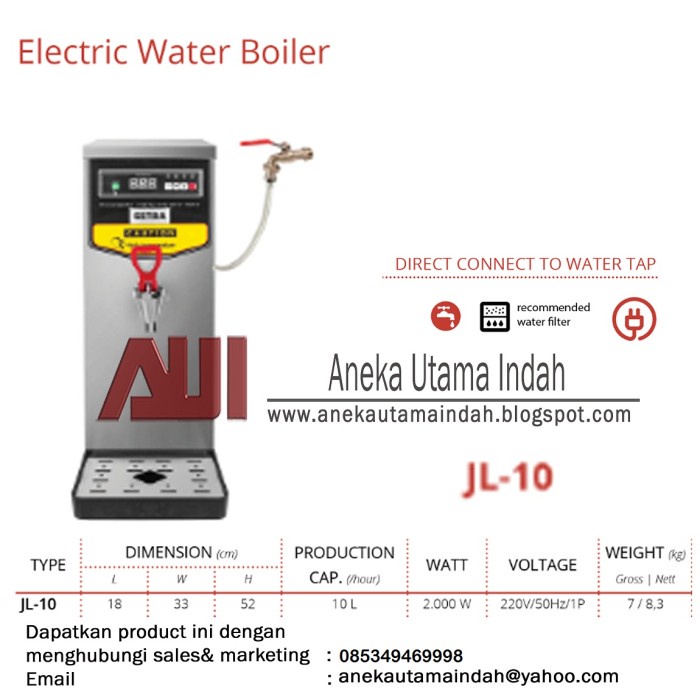 Herzliya Jl-10 Getra Electric Water Boiler/Direct Connect To Water Tap