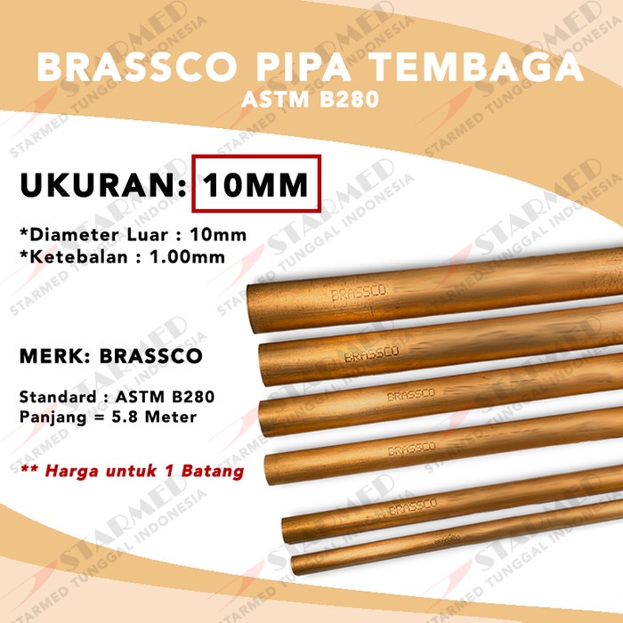 Brassco Pipa Tembaga Batangan ASTM B280 10MM