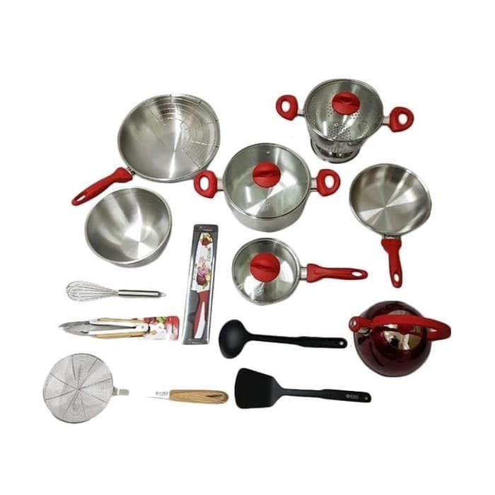 Natanel Paket Panci Pan Set Supra 18 Piece Stainless Perangkat Peralatan Masak