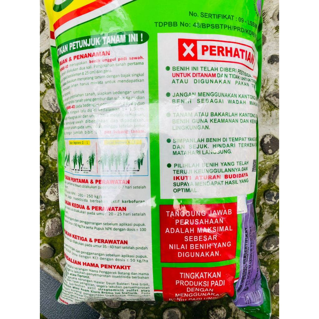 Best Seller Benih Padi unggul Varietas INPARI 42 AGRITAN GSR isi 5 kg dari Benih Pertiwi Flash Sale