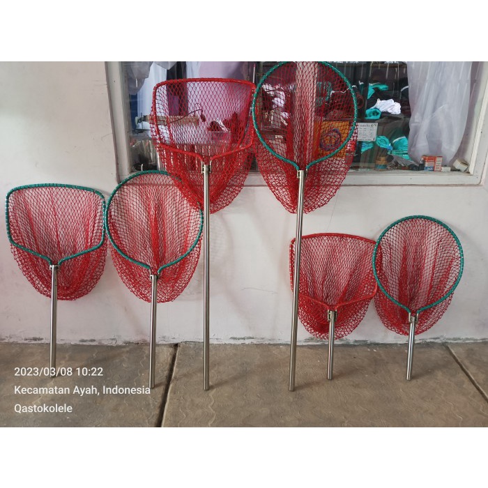 Serokan Ikan Stainless Besar Jaring Nilon Gagang Panjang Telescopic Promo