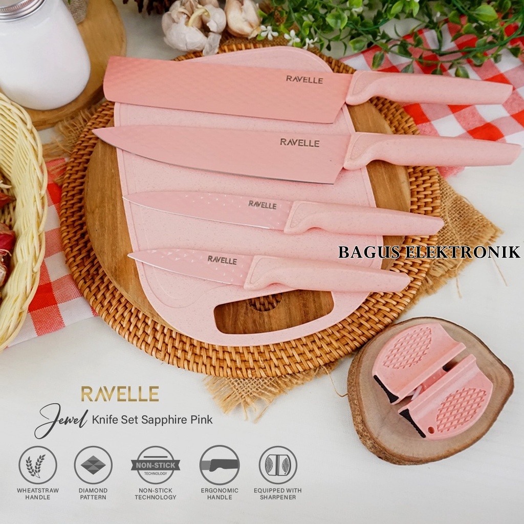 Citayam Pisau Set Ravelle - Jewel Knife Set 6in1 Ravelle - Non Stick Diamond Pisau Pink Pisau Dapur