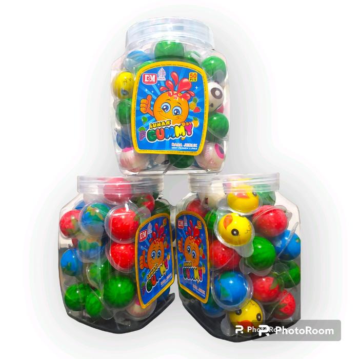 

NeW Permen Gummy @50pcs lunak Bulat Motif Mata , Bola , Buah Buahan - Permen lunak Viral Fruity