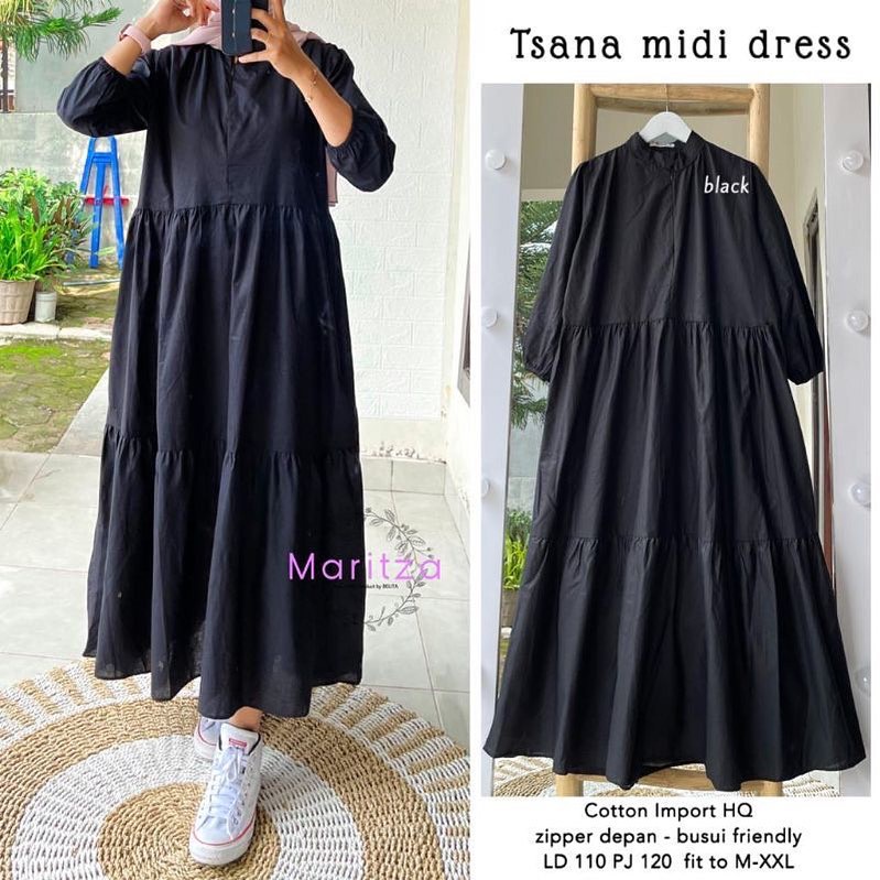 TSANA MIDI DRESS BAHAN KATUN RAYON VISCOSE Midi Dress Korea Baju Gamis Wanita Baju Midi Dress Wanita