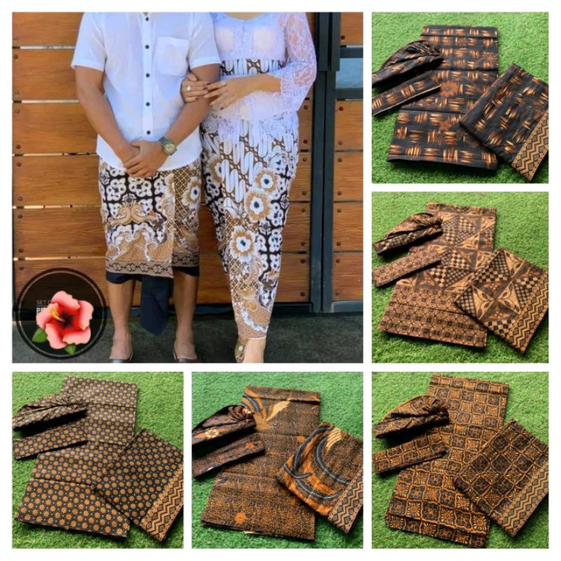 Batik couple / set batik couple adat bali / kamen batik / saput + udeng batik/ DISKON