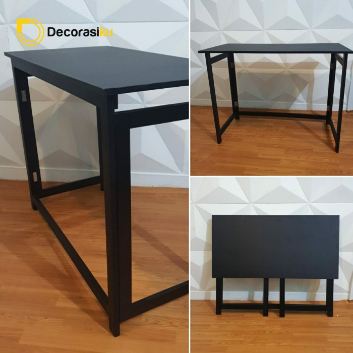 PREMIUM Meja Belajar Lipat Portable kaki hitam 80cm- meja kayu - meja kerja- S